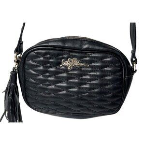 Libby Edelman Black Mini Crossbody Quilted Tassle Purse Bag 8"